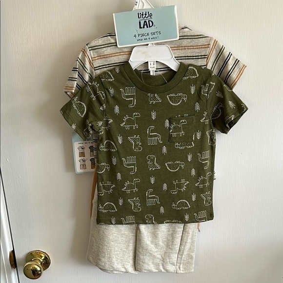 Striped Kids Shirt & Shorts Set - Green and Tan - Picture 3 of 3